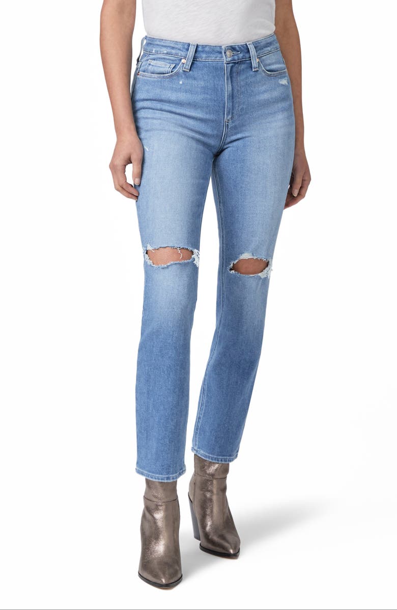 PAIGE Cindy Ripped High Waist Straight Leg Jeans, Main, color, 
