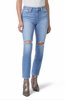PAIGE Cindy Ripped High Waist Straight Leg Jeans