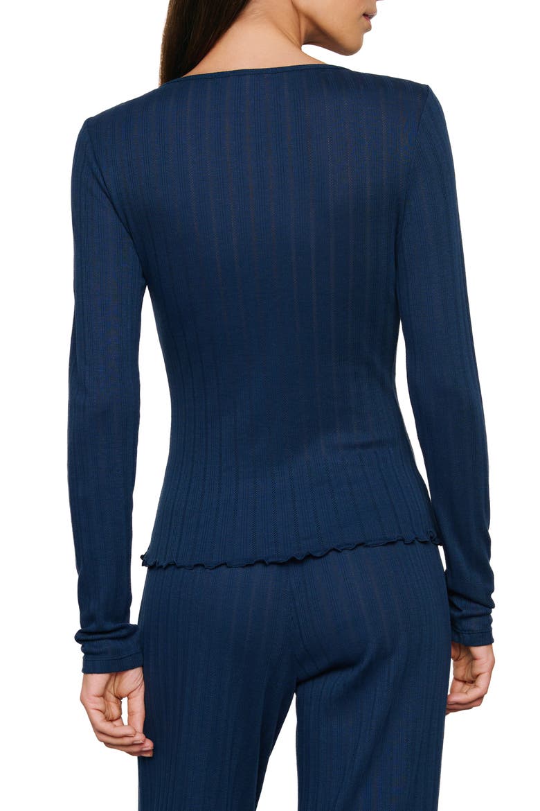 Pointelle Rib Henley Pajama Top, Alternate, color, NAVY