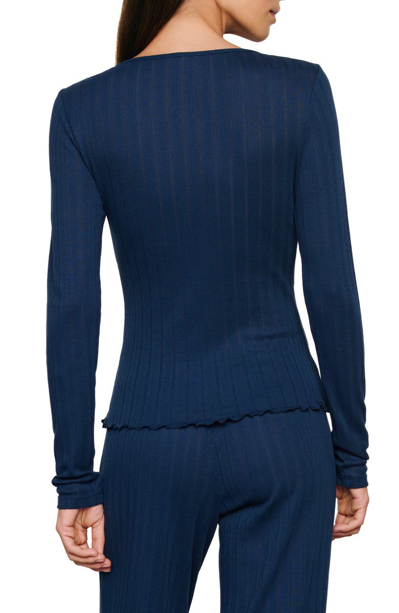 Eberjey Pointelle Rib Henley Pajama Top, Alternate, color, Navy