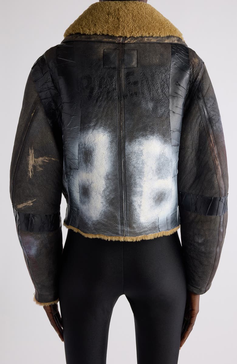 Balenciaga Paint Logo Taped Genuine Shearling Bomber Jacket, Alternate, color,