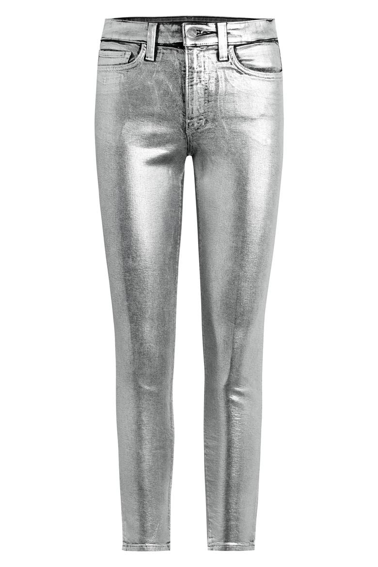 Jeans The Luna Metallic Lacquer High Waist Ankle Straight Leg Jeans, Alternate, color, SILVER