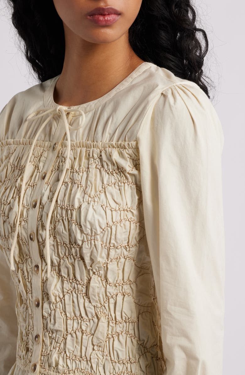 Damson Madder Elliana Smocked Organic Cotton Cardigan, Alternate, color, Butter