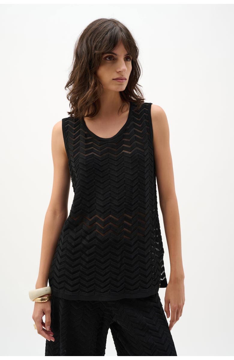 JOSEPH RIBKOFF Viscose Jacquard Knit Chevron Stitch Relaxed, Main, color, Black