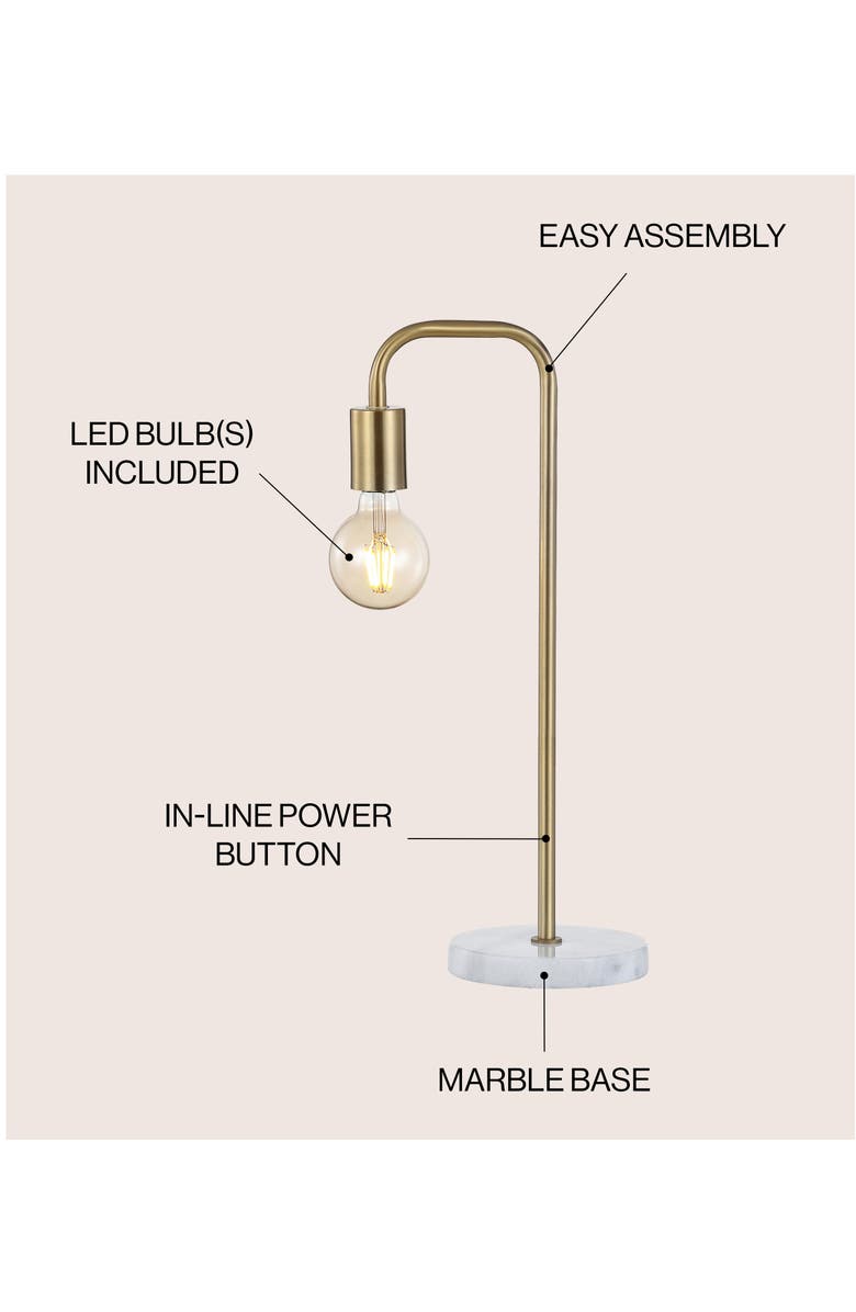 JONATHAN Y Axel 20.5" Minimalist Glam Gold Pipe Metal/Marble LED Table Lamp, Brass Gold, Alternate, color, Brass Gold/White