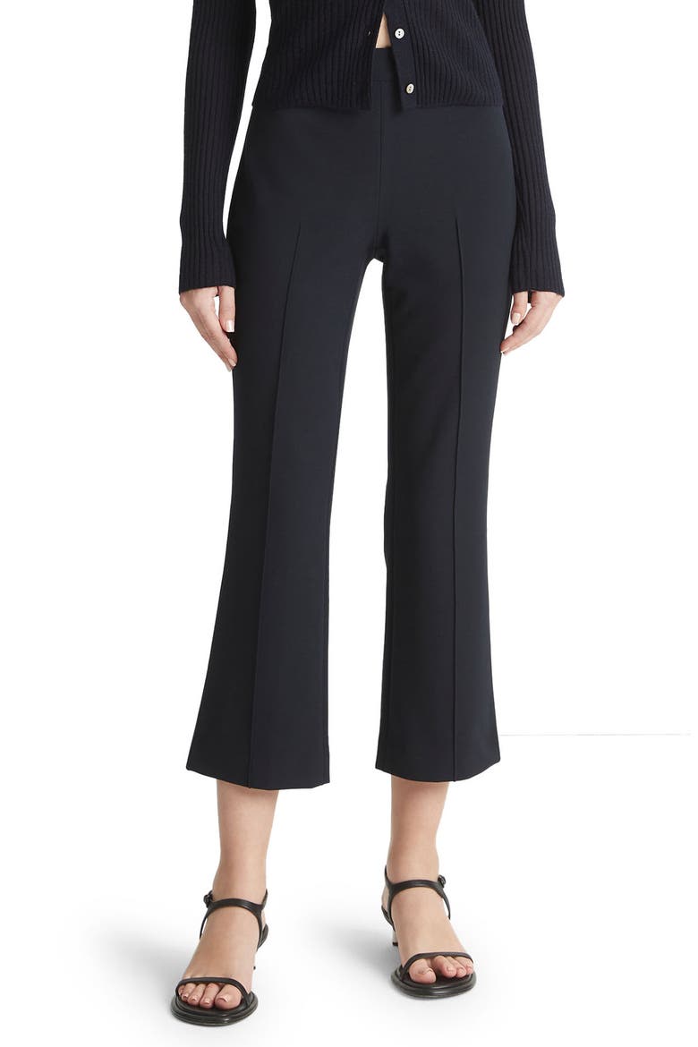 Pintuck Crop Flare Cotton Blend Pants, Main, color, COASTAL