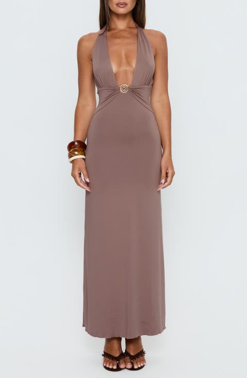Naysana Plunge Halter Maxi Dress