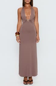 Princess Polly Naysana Plunge Halter Maxi Dress