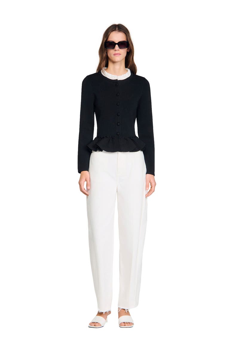 Removable collar peplum cardigan, Alternate, color, Black