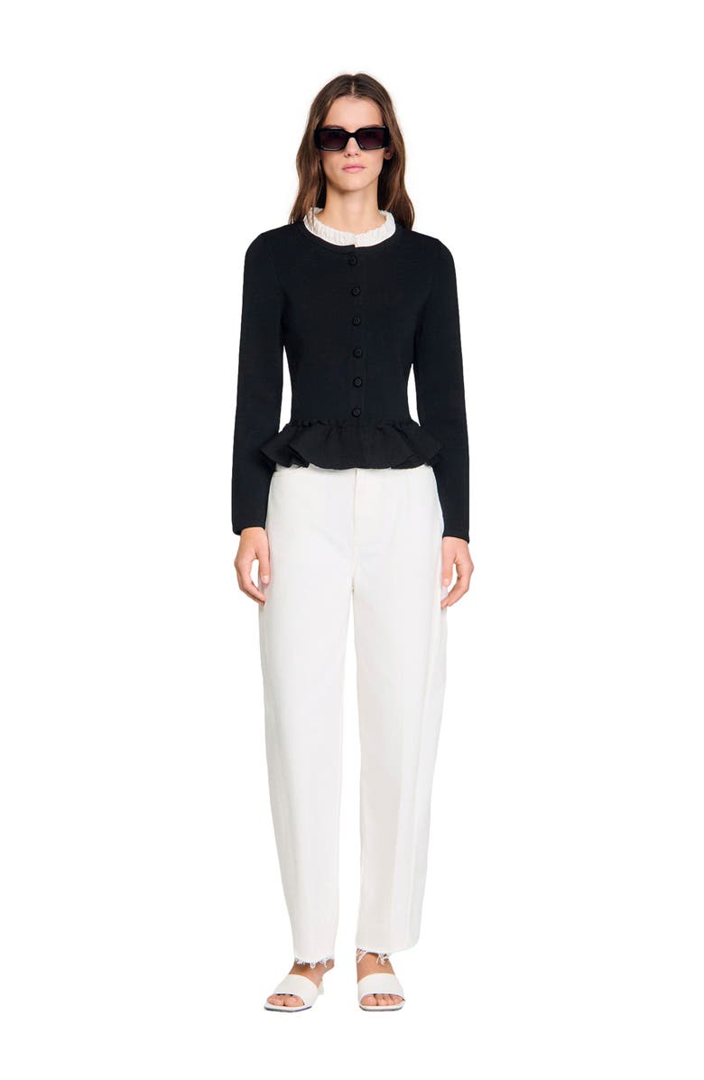 SANDRO Removable collar peplum cardigan, Alternate, color, Black