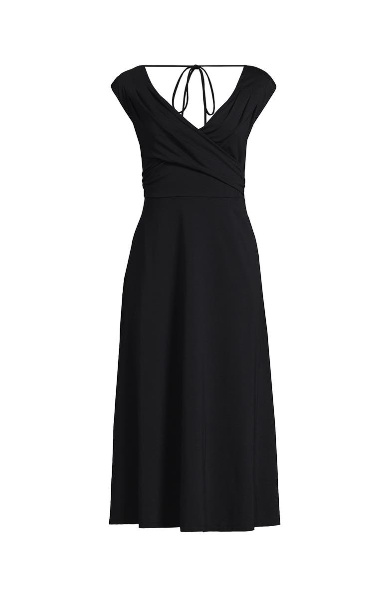 Lands' End Cotton Modal Off the Shoulder Wrap Midi Dress, Alternate, color, Black