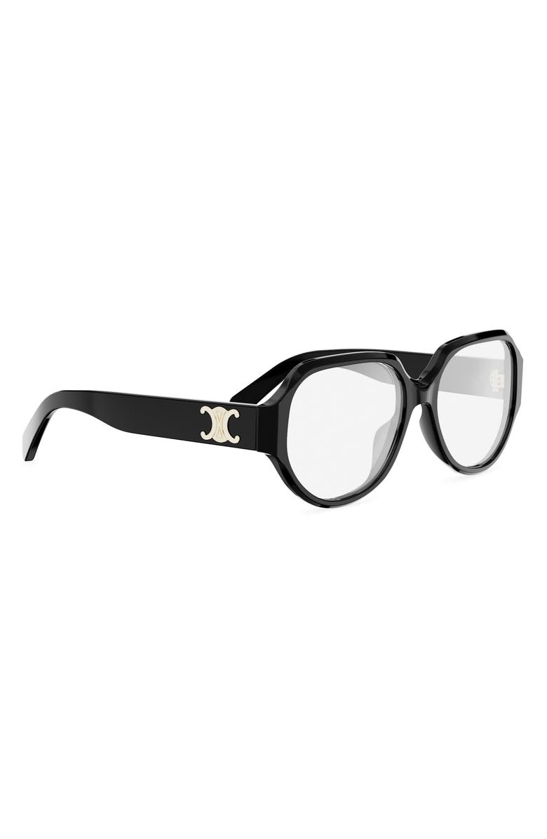 CELINE Triomphe 56mm Geometric Eyeglasses, Alternate, color, Shiny Black