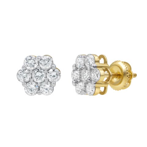 Fashionable 14K Yellow Gold Diamond Cluster Earrings - 1.25ct.