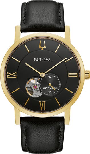 Automatic Leather Strap Watch, 42mm