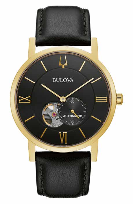 Automatic Leather Strap Watch, 42mm