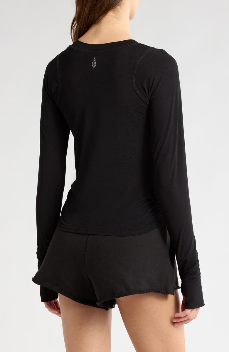 Free People FP Movement Mile a Minute Ruched Long Sleeve Crop T-Shirt, Alternate, color, Black