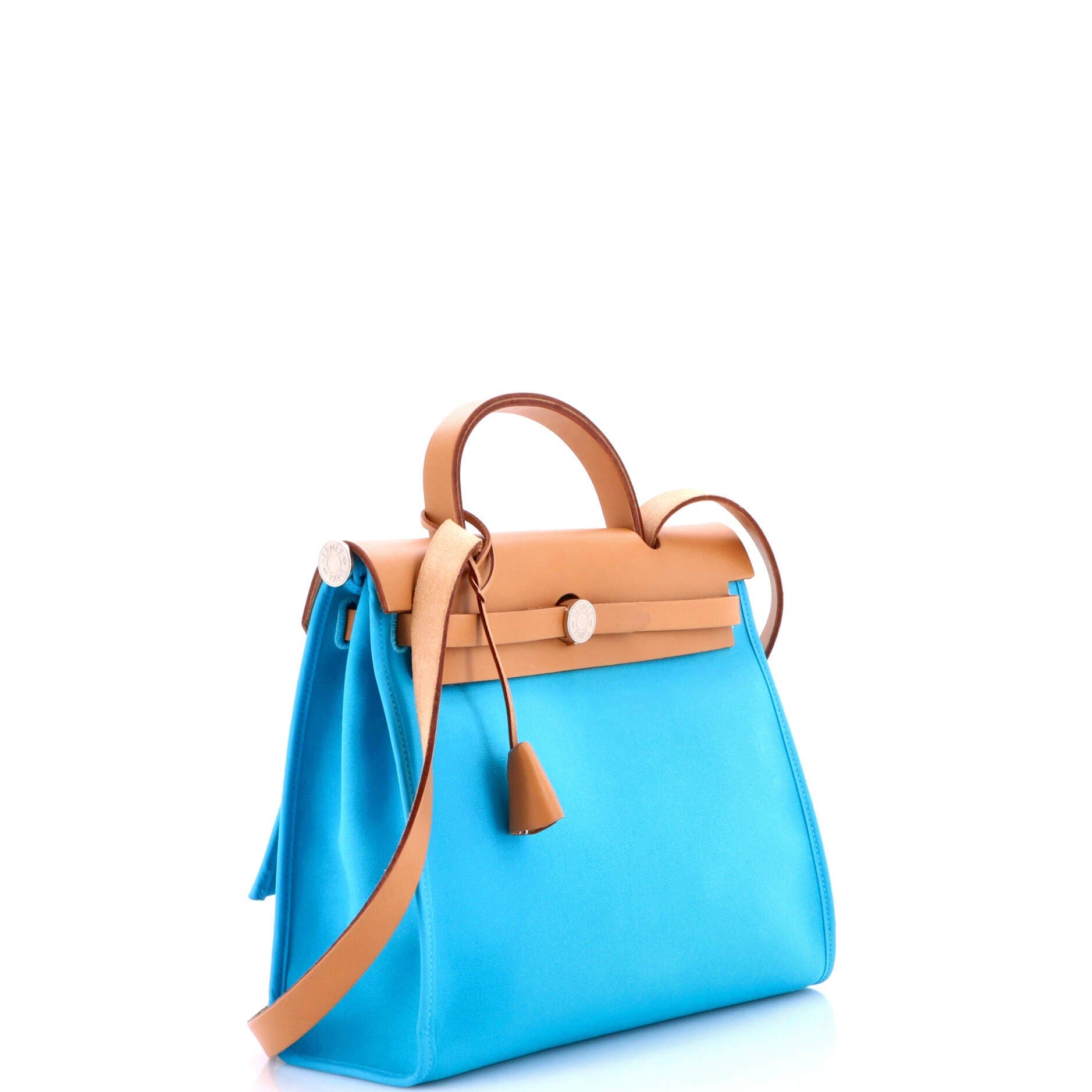 Pre-Owned Hermes Herbag Zip Verso Leather and Toile 31, Alternate, color, Bleu Azteque