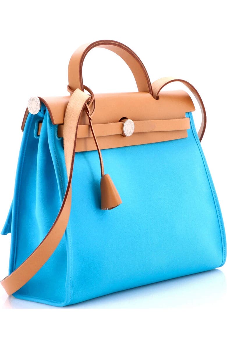 Pre-Owned Hermes Herbag Zip Verso Leather and Toile 31, Alternate, color, Bleu Azteque