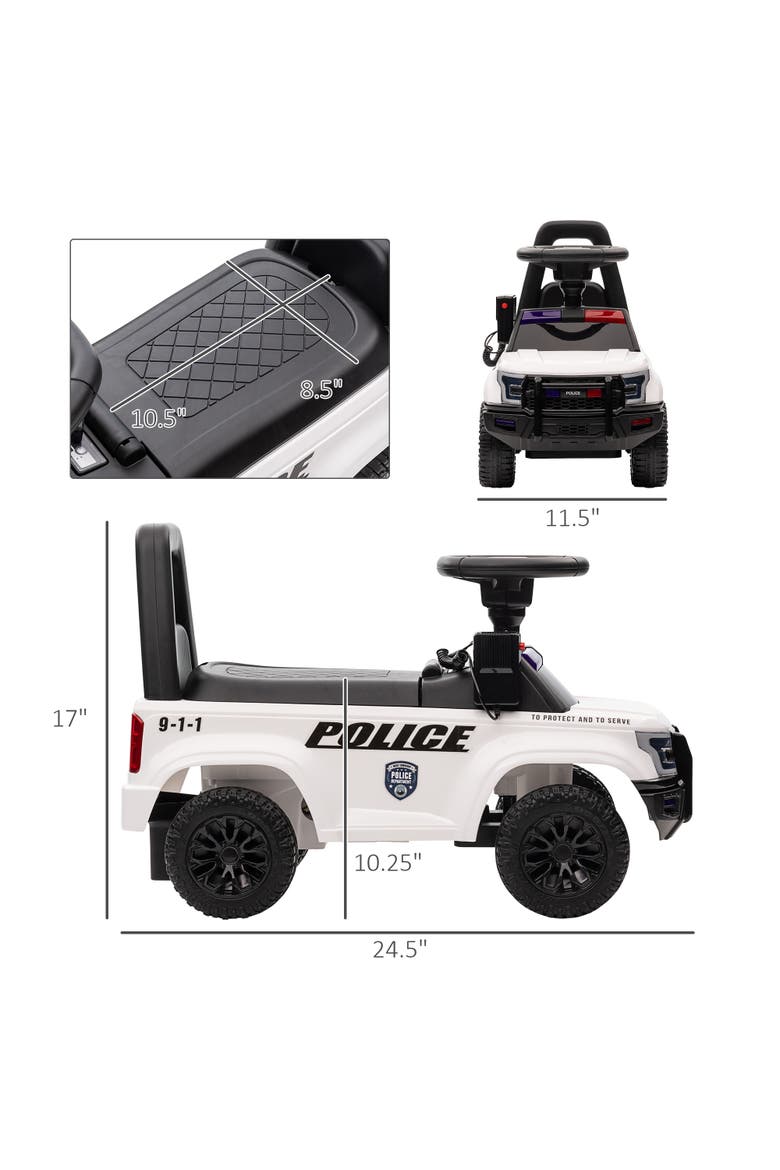 Kids Police Car Ride-on with Megaphone, Storage, Alternate, color, White