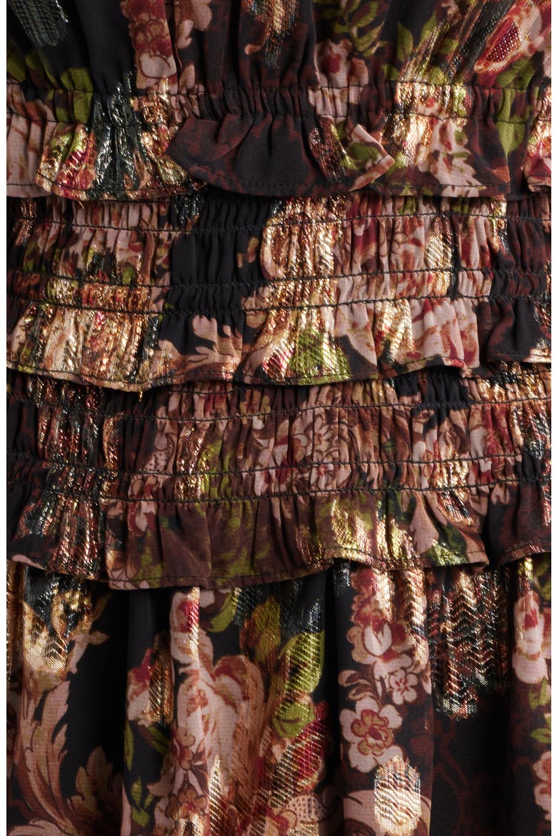 Print Smocked Waist Long Sleeve Dress, Alternate, color, BLACK MULTI