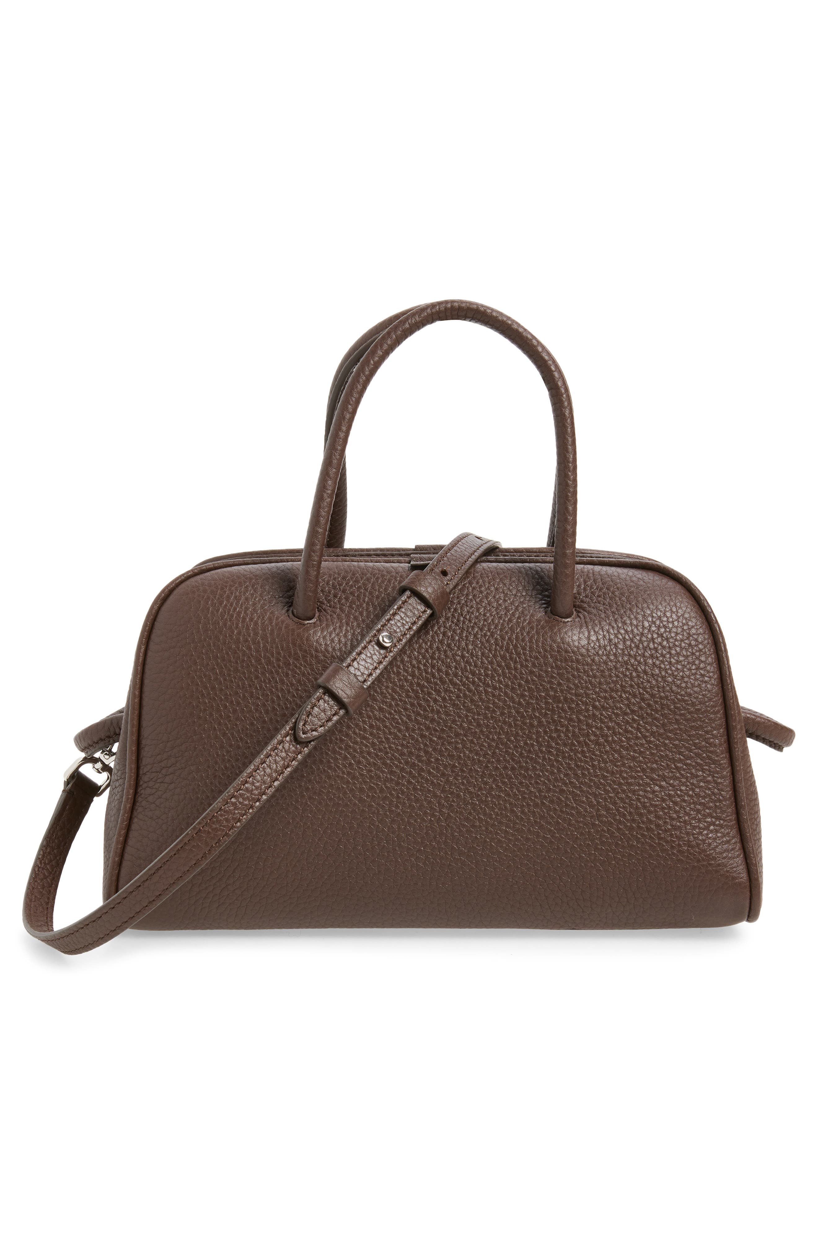 Le Petit Turismo Leather Bowling Bag, Alternate, color, DARK BROWN 880