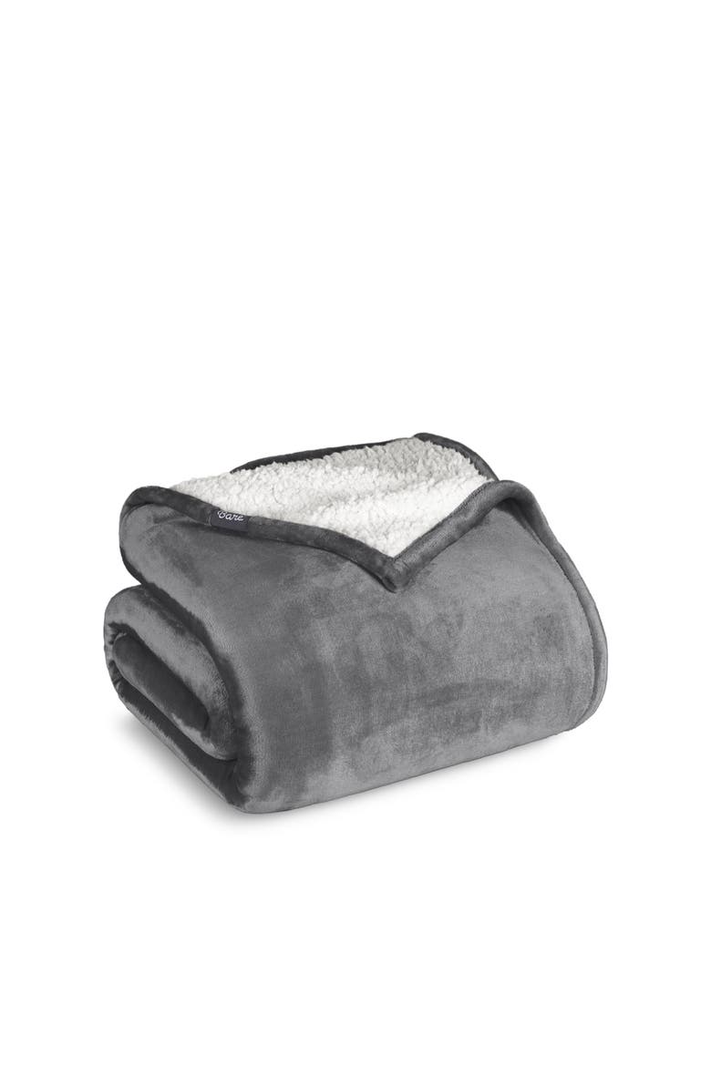 Reversible Plush Fleece Blanket, Main, color, Grey