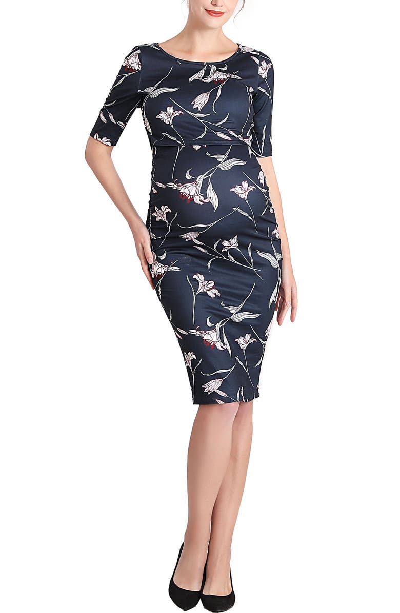 Kimi & Kai Beth Maternity/Nursing Midi Dress, Main, color, Navy