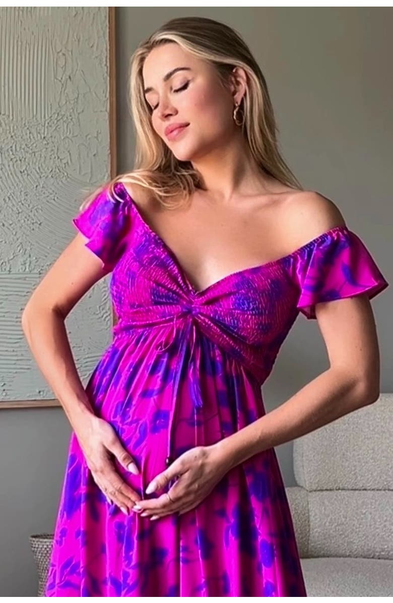 PinkBlush Floral Smocked Cinched Top Maxi Dress, Alternate, color, Magenta