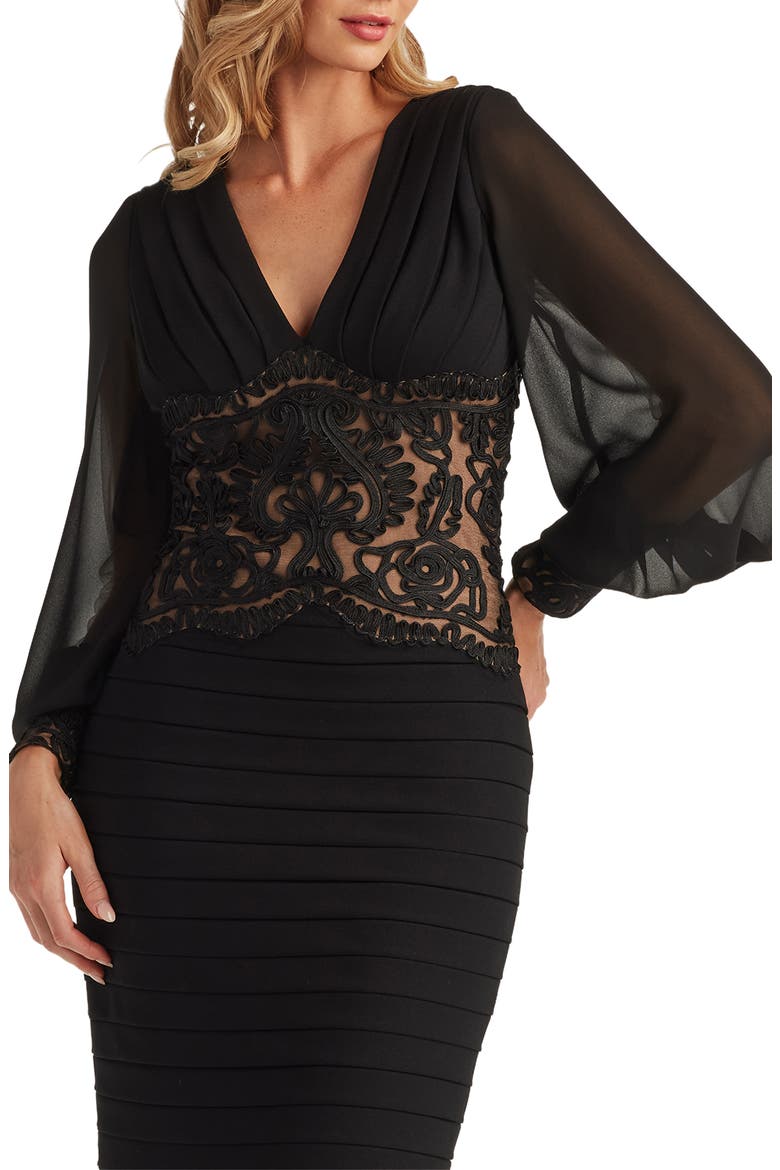 Soutache Detail Long Sleeve Cocktail Dress, Alternate, color, BLACK/ NUDE