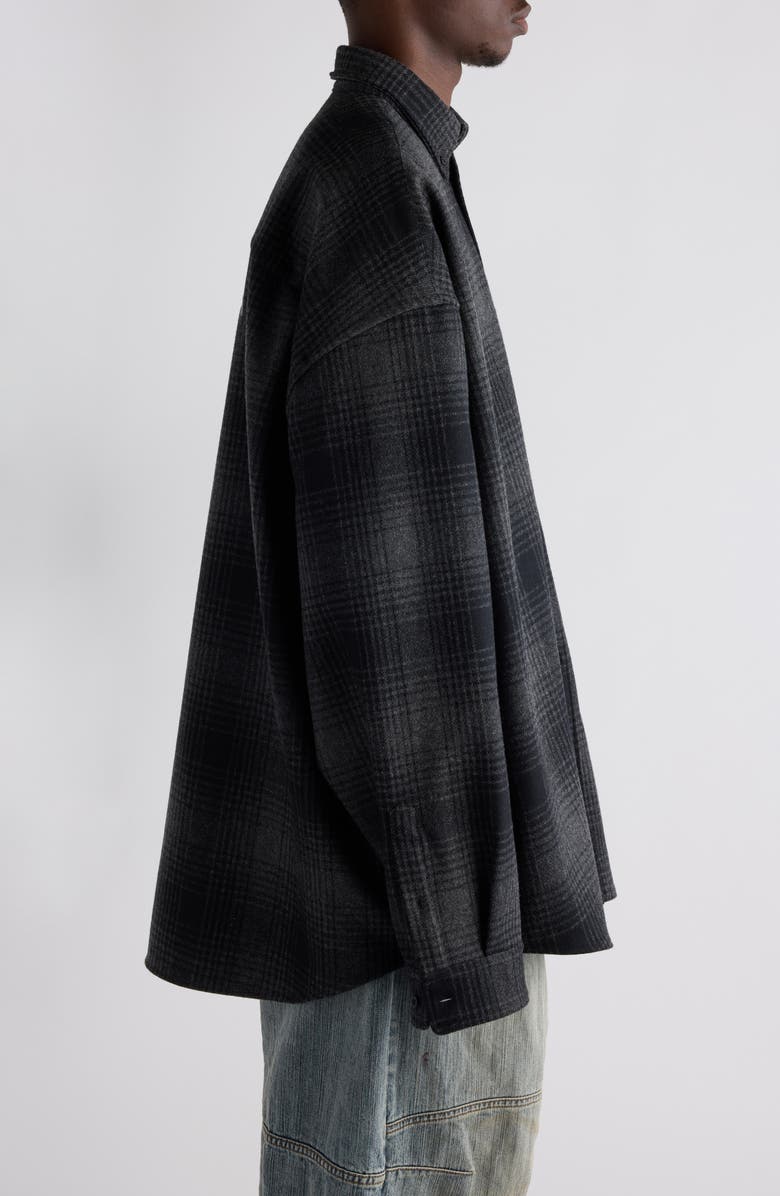 Balenciaga Oversize Plaid Wool Blend Flannel Button-Down Shirt, Alternate, color, 1262 Grey/ Black
