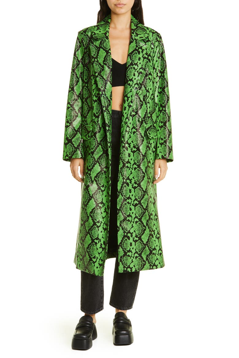 Joto Snakeskin Print Faux Leather Coat, Main, color, GRASS GREEN