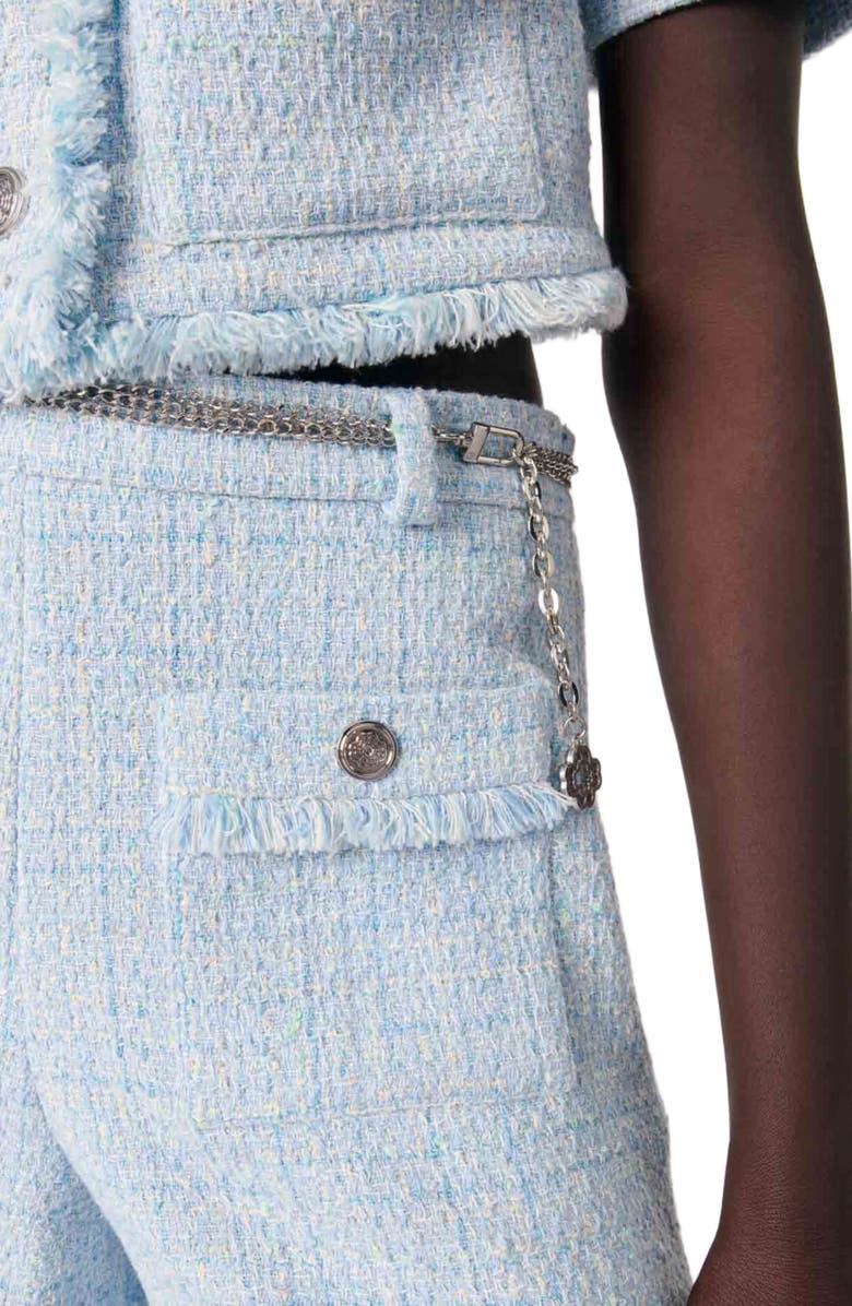 maje Tweed shorts with belt, Alternate, color,