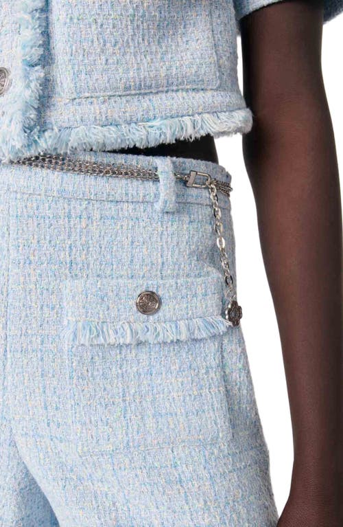Maje Tweed Shorts With Belt In Blue Sky