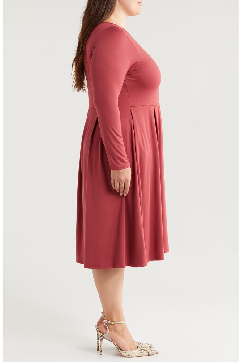 Fit & Flare Long Sleeve Jersey Midi Dress, Alternate, color, BRICK
