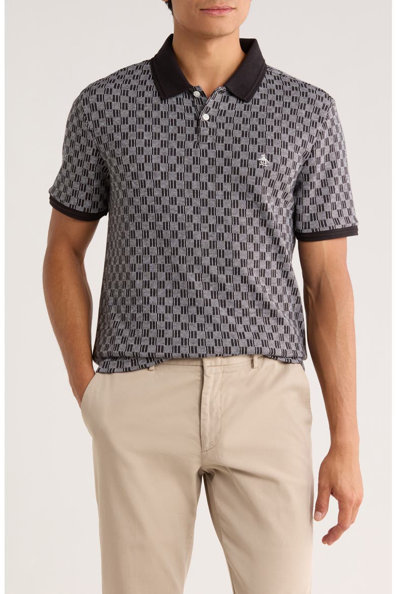 Check Jacquard Knit Polo, Main, color, TRUE BLACK