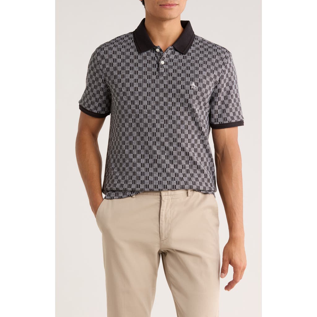 Original Penguin Check Jacquard Knit Polo In Black