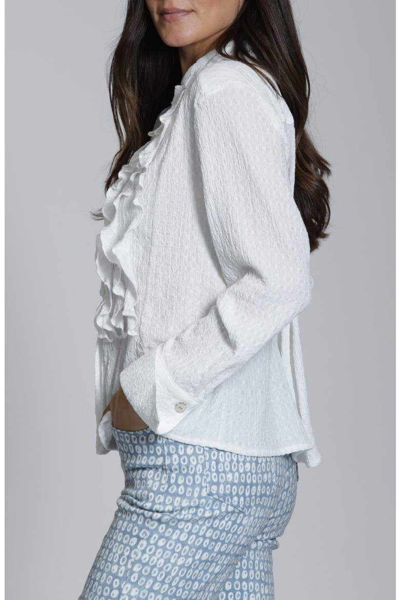 Ruffled Button-Up Top, Alternate, color, WHITE