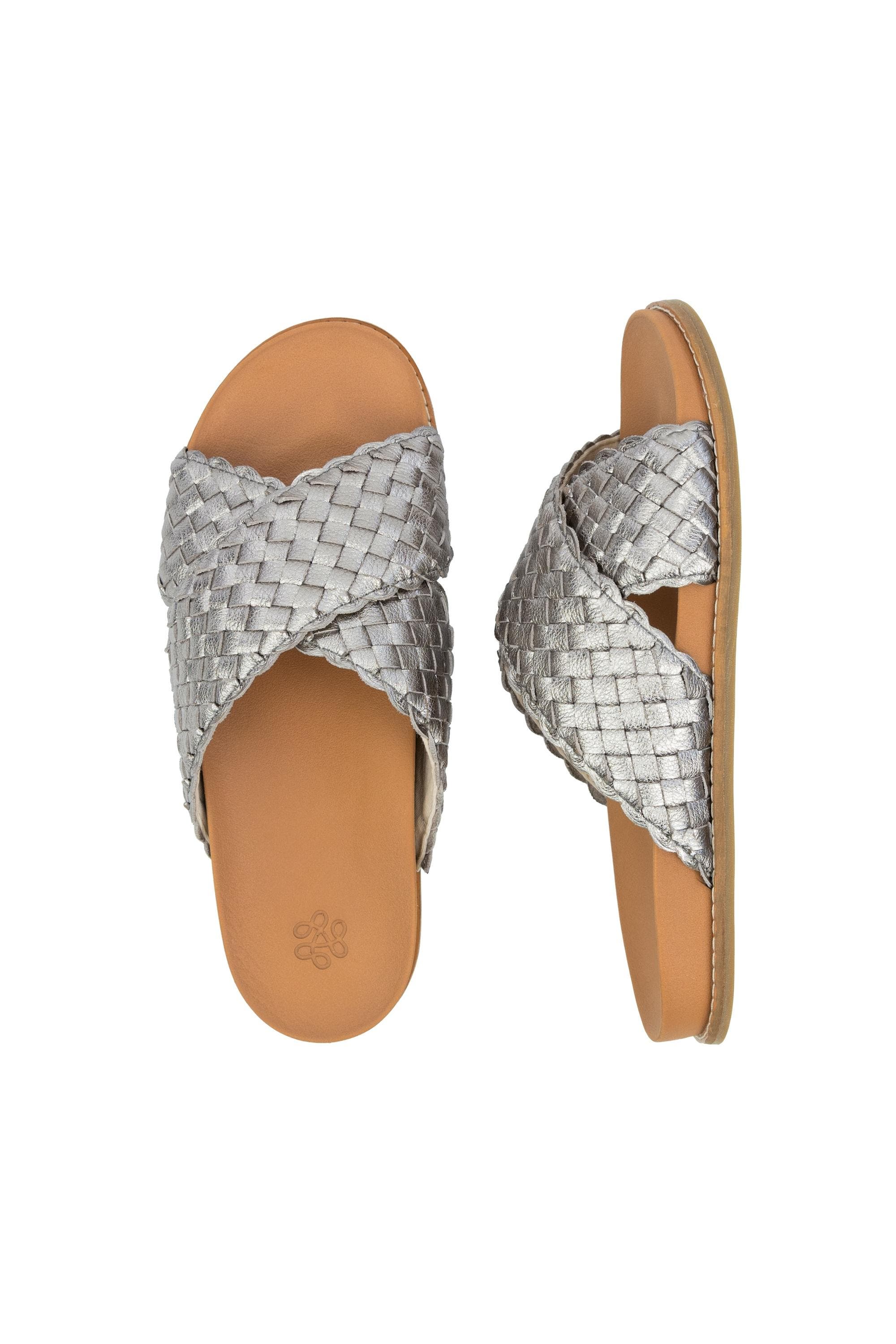 The Sak Penelope Leather Woven Slip On Sandal, Alternate, color, Pyrite Woven