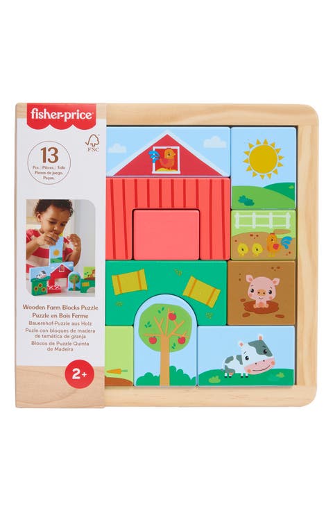 14-Piece Wooden Farm Blocks Puzzle Activity Toy