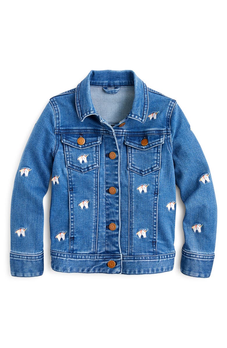 crewcuts by J.Crew Embroidered Unicorn Stretch Denim Jacket, Main, color, 