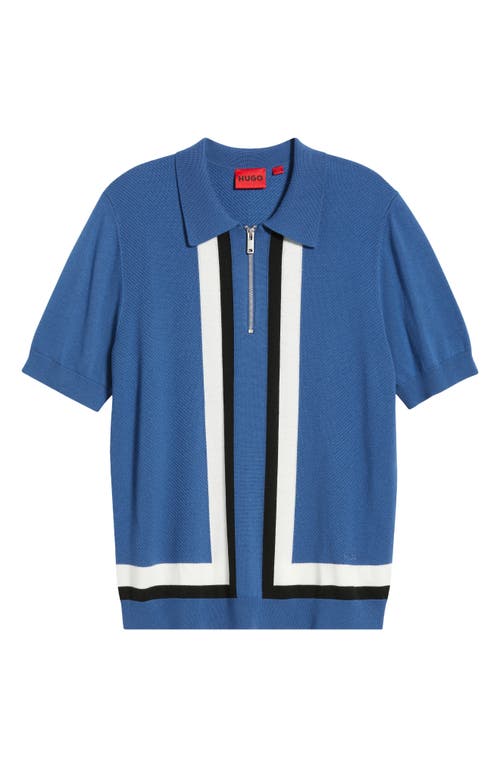 Hugo Boss Mens Medium Blue Striped Regular-fit Short-sleeve Knitted Polo Xl In Blue