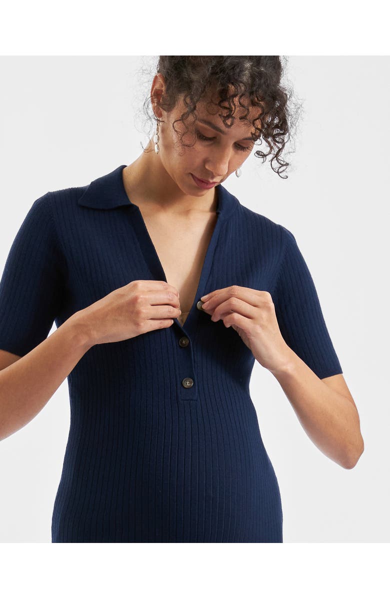 Ripe Maternity Maddy Knit Polo Dress, Alternate, color, Navy