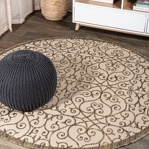 Madrid Vintage Filigree Textured Weave Indoor/Outdoor Round Area Rug