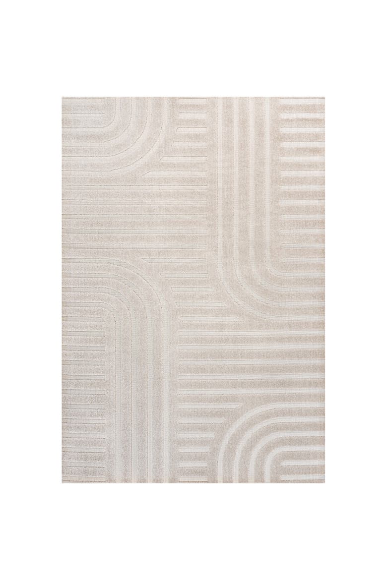 Anders High-Low MidCentury Modern Arch Stripe Two-Tone Indoor/Outdoor Area Rug, Main, color, White/Cream