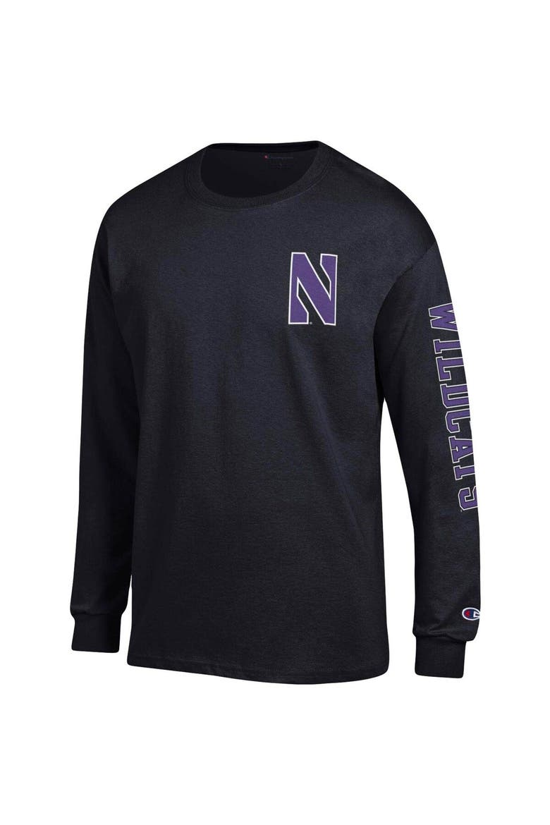 Men's Champion Black Northwestern Wildcats Team Stack Long Sleeve T-Shirt, Alternate, color, Black