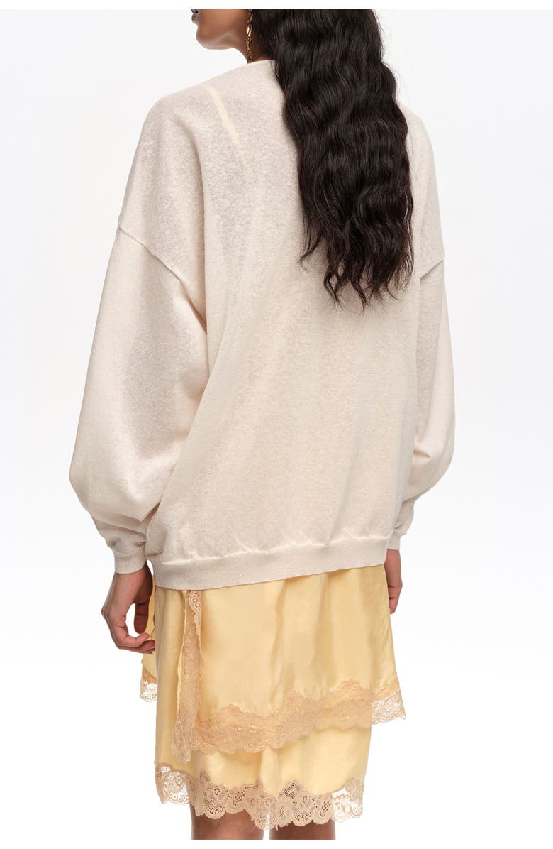 Bimba y Lola Long Linen Cotton Lace Sweater, Alternate, color, Ivory