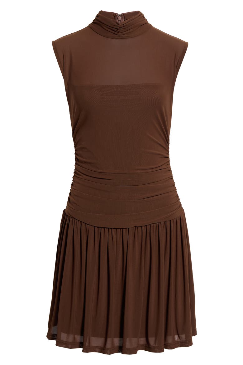 Alma Mesh Mock Neck Minidress, Main, color, CHOCOLATE