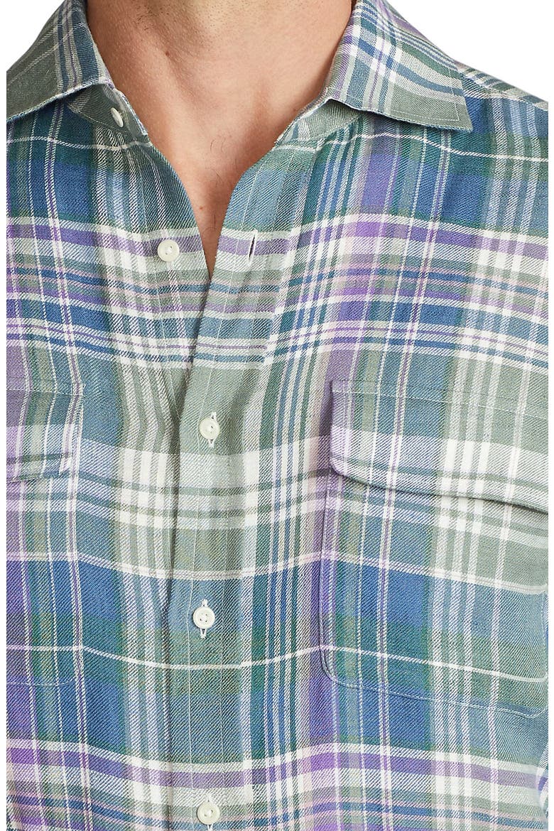 Plaid Linen Button-Up Shirt, Alternate, color, GREEN MULTICOLOR
