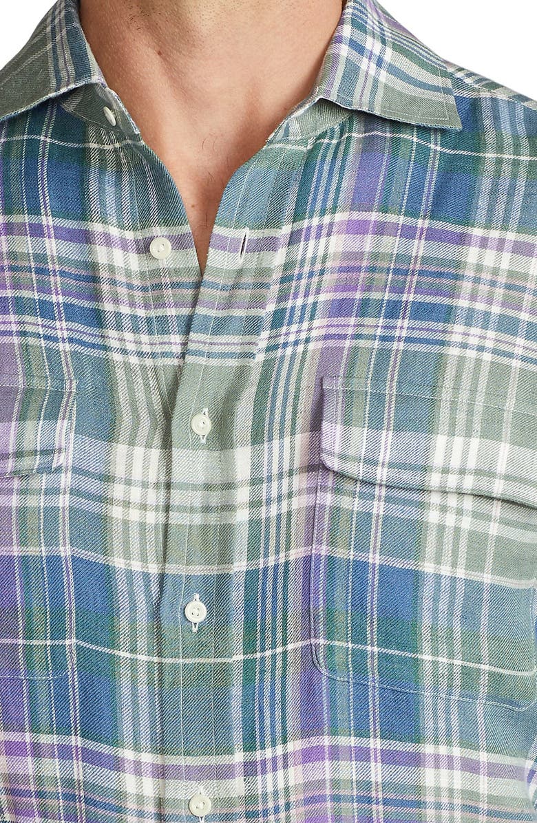 Ralph Lauren Purple Label Plaid Linen Button-Up Shirt, Alternate, color, 