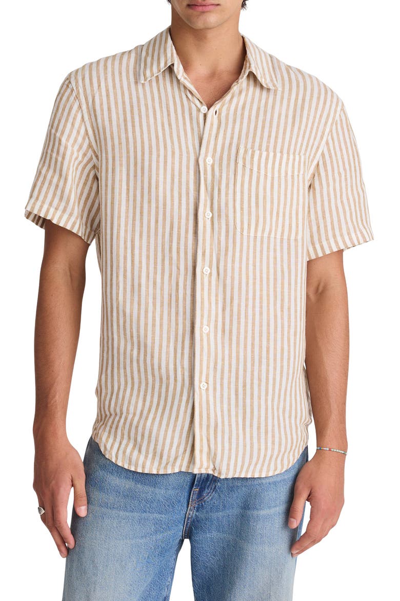 Short Sleeve Linen Shirt, Main, color, GOLDEN KHAKI